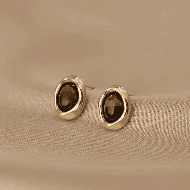 Retro Caramel Brown Color Tiger's Eye Stone Oval Shaped Stud Korean Earrings for Women