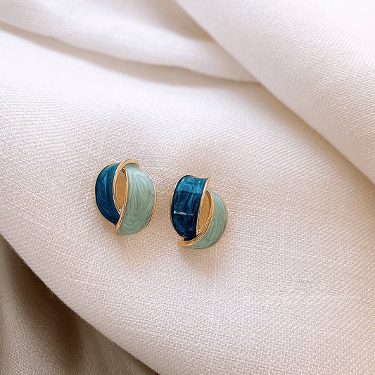 Retro Style Enamel Green Blue Enamel Cross Geometric Stud Korean Earrings for Girls