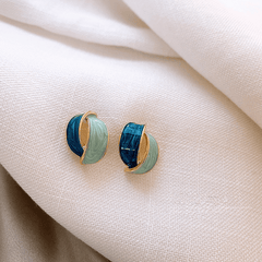 Retro Style Enamel Green Blue Enamel Cross Geometric Stud Korean Earrings for Girls