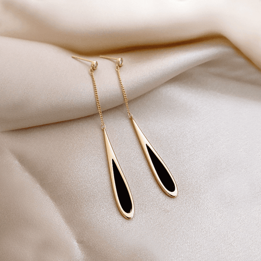 European Luxury Black Tassel with Golden Long Chain Drop Korean Earrings for Girls For Party