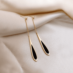 European Luxury Black Tassel with Golden Long Chain Drop Korean Earrings for Girls For Party