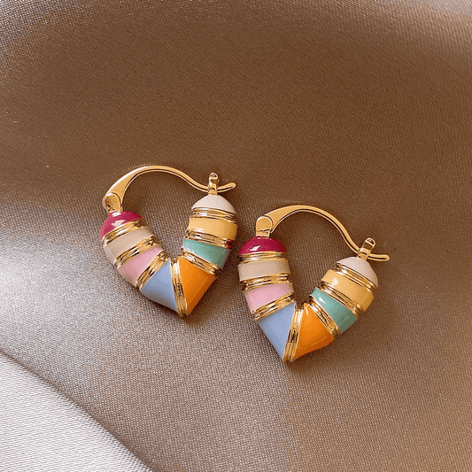 Romantic Multicolor Enamel Heart Shaped Dripping Oil Retro Love Korean Hoop Earring for Girls