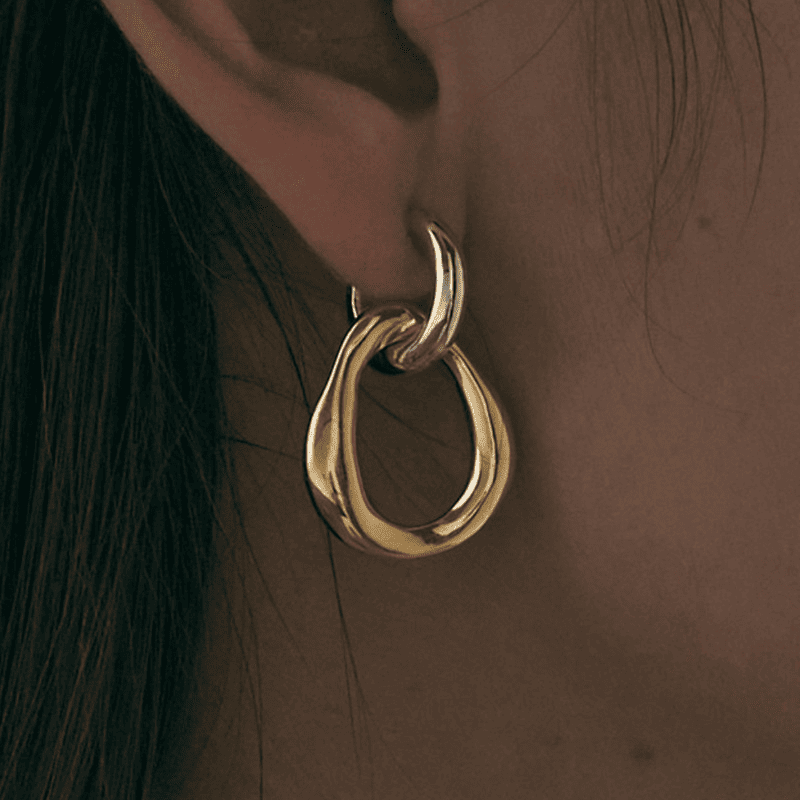 Korean Style Simple Dual Layer Geometric Gold Silver Contrast Patchwork Drop Earrings for Women