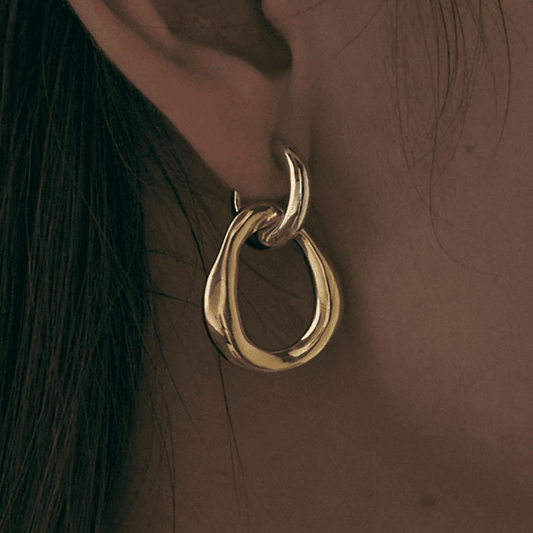 Korean Style Simple Dual Layer Geometric Gold Silver Contrast Patchwork Drop Earrings for Women