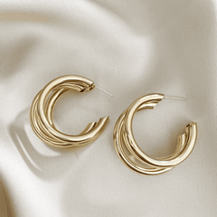 Trendy Gold Plated 3 Layer Circular 925 Silver Sterling Needle Hoop Korean Earring
