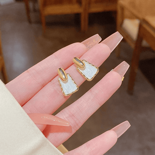 Geometric Oil Dripping Square White color with Gold Plated Stud Korean Earring for Girls