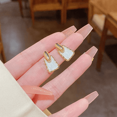 Geometric Oil Dripping Square White color with Gold Plated Stud Korean Earring for Girls