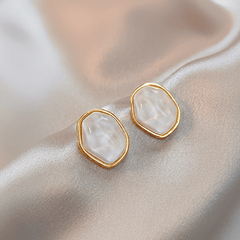 Latest Trendy Irregular Geometric White Color Water Ripple Studs Fashion Korean Earrings for Girls