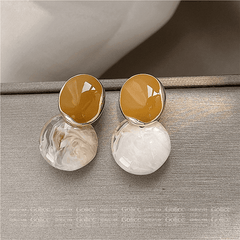 Vintage White Tone Geometric Round Resin Drop Korean Earrings for Women