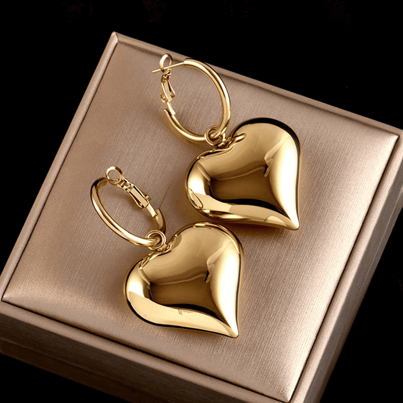 Trendy Big Golden Heart Hoop Lightweight Love Korean Drop Earring for Girls for Party