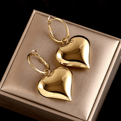 Trendy Big Golden Heart Hoop Lightweight Love Korean Drop Earring for Girls for Party