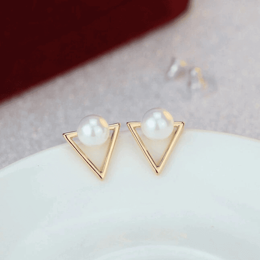 Latest Triangle Pearl Alloy Simple Gold Plated Stud Korean Earrings for Women