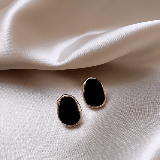 Black Color Bean Irregular Geometry Korean Style Stud Earring for Women