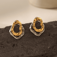Minimalist Gold&Silver Plated Dual Layer Irregular Shaped Korean Stud Earrings for Women
