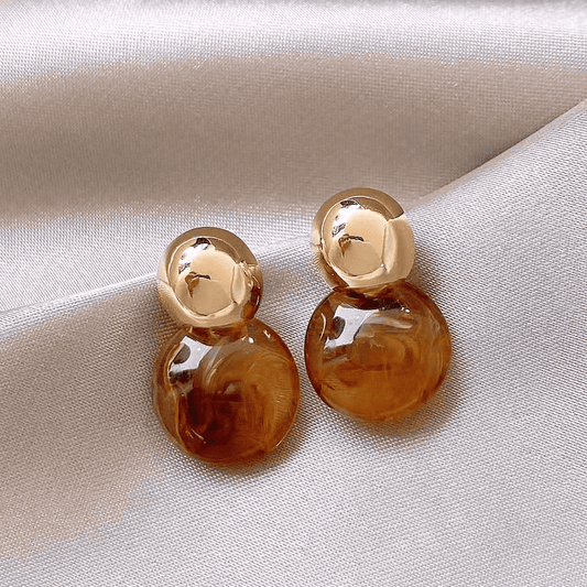 Vintage Brown Round Shaped Resin Acrylic Drop Korean Stud Earrings for Women