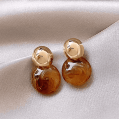 Vintage Brown Round Shaped Resin Acrylic Drop Korean Stud Earrings for Women