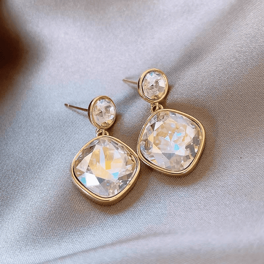 Sparkling Zircon Color Light Luxury Square Drop Korean Earrings for Women