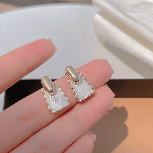 Geometric Oil Dripping Square White color with Gold Plated Stud Korean Earring for Girls