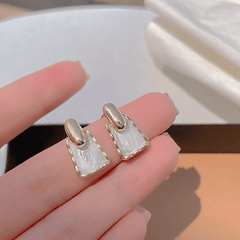 Geometric Oil Dripping Square White color with Gold Plated Stud Korean Earring for Girls