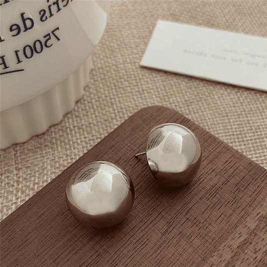 European Style Punk Fashion Silver Big Half Metal Ball Round Korean Stud Earrings for Women
