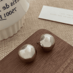European Style Punk Fashion Silver Big Half Metal Ball Round Korean Stud Earrings for Women