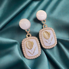 Luxury Opal White Tulip Trendy Fashion Earrings for Female Light weight Party drop Korean earrings