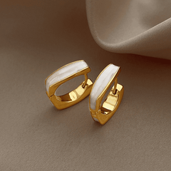 Trendy White Glaze Enamel Square Small Hoop Korean Earring For Women