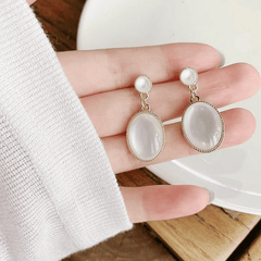 Korean Style Transparent Oval Shaped Opal Drop Korean Earring for Women