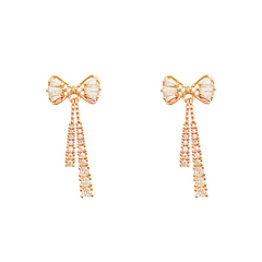 Latest Diamond Dangle Earring with Zircon Bow Tassel Long Drop Korean Earrings For Party