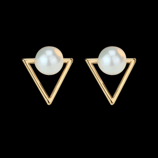 Latest Triangle Pearl Alloy Simple Gold Plated Stud Korean Earrings for Women