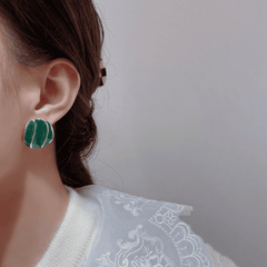 Green Glaze Enamel Geometric Irregular Round Stud Korean Fashion Earrings for Office
