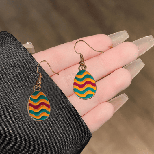 Multicolor Egg Shaped wavy design Enamel Teardrop Shape Korean Drop Earrings for Women