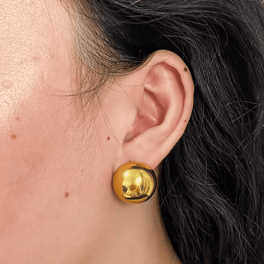 European Style Punk Fashion Golden Big Half Metal Ball Round Korean Stud Earrings for Women