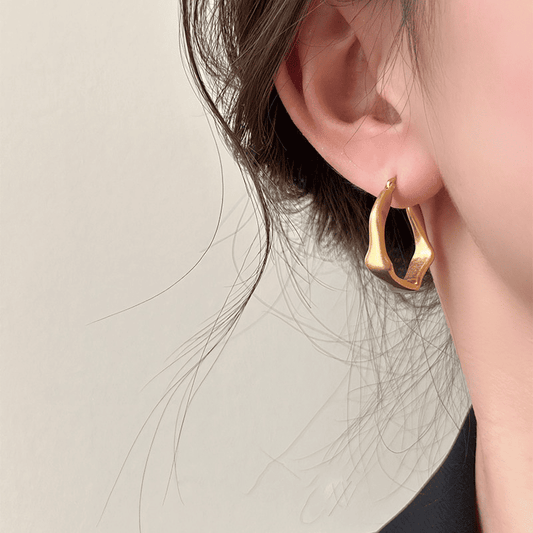 Minimalist Classic Loop Style Irregular Golden Matte Korean Hoop Earrings for Women