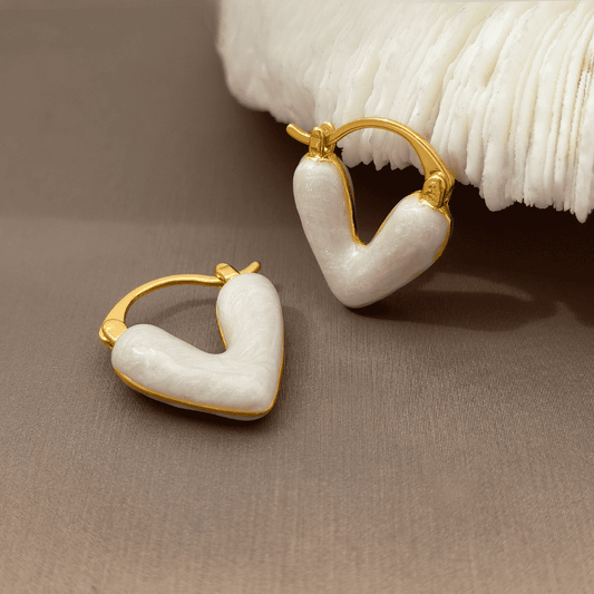 Gold Plated Romantic White Enamel Heart Shaped Pendant Drop Korean Earrings for Women