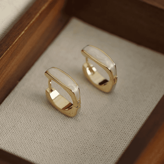 Trendy White Glaze Enamel Square Small Hoop Korean Earring For Women