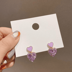 Fashion Heart Purple Love Charm Crystal Drop Korean Earrings for Girls