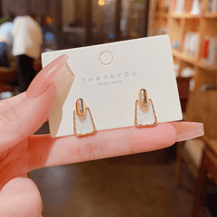 Geometric Oil Dripping Square White color with Gold Plated Stud Korean Earring for Girls