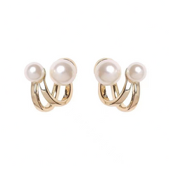 Simple Retro Light Metal Pearl Golden Stud Korean Earrings for Girls