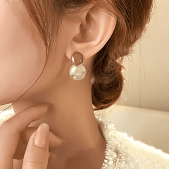 Vintage White Tone Geometric Round Resin Drop Korean Earrings for Women