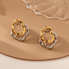 Minimalist Gold&Silver Plated Dual Layer Irregular Shaped Korean Stud Earrings for Women