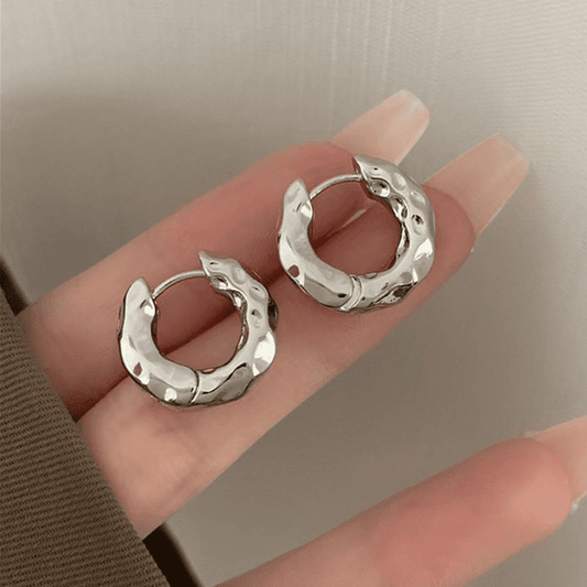 Retro Silver Irregular Metal Circle Luxury Hoop Korean Earrings for Women