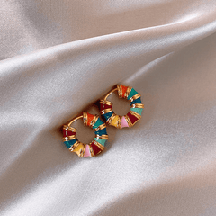 Vintage Multicolour Drip Oil Enamel C Shape Twisted Bamboo Joint Pattern Korean Style Premium Korean Hoop Earrings for Girls