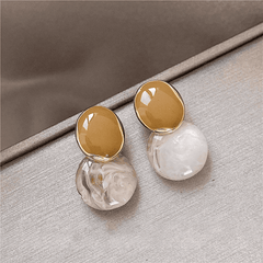 Vintage White Tone Geometric Round Resin Drop Korean Earrings for Women