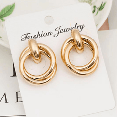 Cross Shaped Two layer Circle Earrings European and American Exaggerated Metal Earrings Light Luxury Gold Korean Earrings