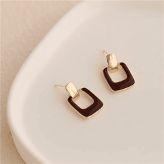 Korean Geometric Square Golden Coffee Color Hollow Design Alloy Drop Korean Earrings for Women