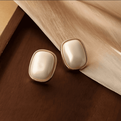 Metallic Vintage White Pearl Simple Geometric Square Oval Stud Korean Earrings