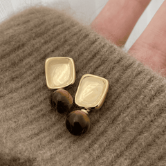 Europe Trendy Geometric Metal Tiger Eye Stone Korean Drop Earrings for Women