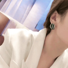 Green Glaze Enamel Geometric Irregular Round Stud Korean Fashion Earrings for Office