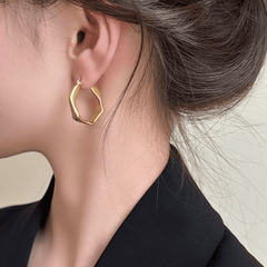 Minimalist Classic Loop Style Irregular Golden Matte Korean Hoop Earrings for Women